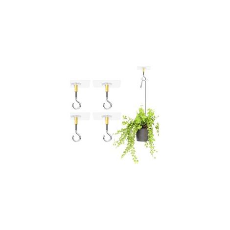 4 Pièces Crochets de Plafond Autocollants Sans Perçage, Transparent pour Plantes Suspendues avec Crochets en Acier Inoxydable, Adhésifs (1/5)