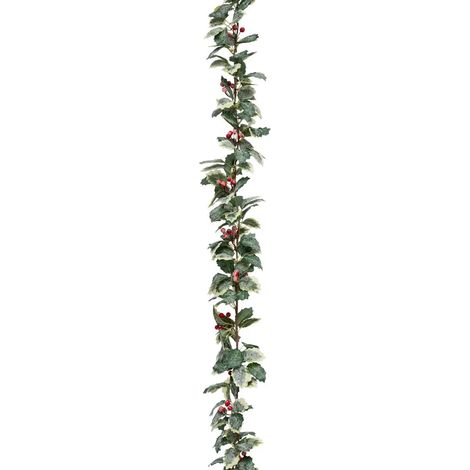 Guirlande de Noël "Houx Enneigé" 180cm Vert