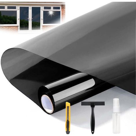 Film miroir Brise-vue autocollant pour fenêtre de l'extérieur Film de protection solaire opaque pour maison, magasin, bureau, 50 x 500 cm
