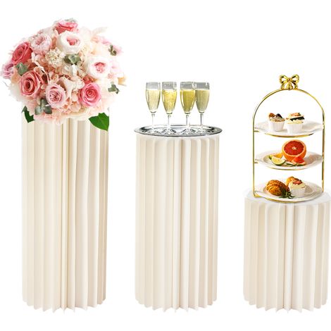 Lot de 3 Vases en carton, stand à fleurs pour décorer les tables de fête,Supports cylindriques colonne élégants pour centres de table de mariage (40cm, 60cm, 80cm) (1/5)
