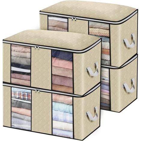 Fundas De Almacenamiento - Plegables - 60 X 40 X 35 Cm - 84 L - Con Separadores - Para Ropa Y Ropa Blanca - Beige - 4 Unidades (1/5)