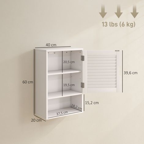 Badezimmerschrank Hängeschrank Wandschrank Badschrank mit 1 Tür, verstellbaren Ablagen 40 x 20 x 60 cm Weiß (1/5)
