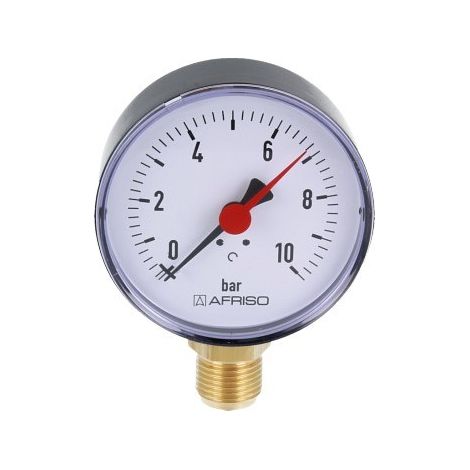 Manómetro de calefacción RF 80 RAD, fi 80 mm, 0-10 bar, 1/2 pulgada rad, clase 2.5 vertical