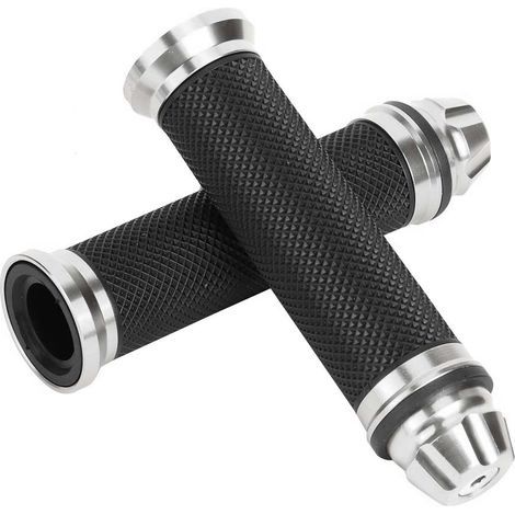 CNC-gefräste Lenkergriffe aus Aluminium und Gummi für Motorräder, passend für 7/8-Zoll-Lenker, Fahrräder, silber (1/5)