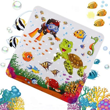 Tapis de bain antidérapant pour enfants - motifs marins (plongeur, tortue, poisson) - tapis antidérapant - bébé et jeune enfant - un accessoire de salle de bain raffiné pour les enfants...