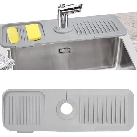 Protector antisalpicaduras para fregadero, alfombrilla de silicona para grifo, alfombrilla absorbente para grifo, soporte para esponja (gris)