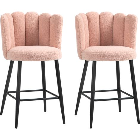 Set aus 2 rosa Barhockern, Hochstühle mit Rückenlehne, integrierter Fußstütze, robustem Stahlgestell, Maße 52x53x93 cm, modernes Design für Küche oder Theke.