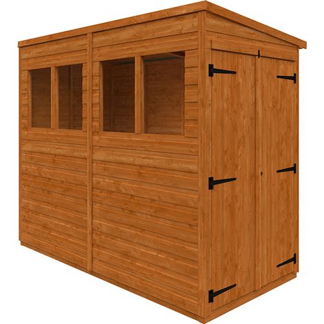 8x4 Flex Pent Double Door 12mm Flex - L238.8 x W115 x H203 cm - Solid Wood/Softwood/Pine - Burnt Orange