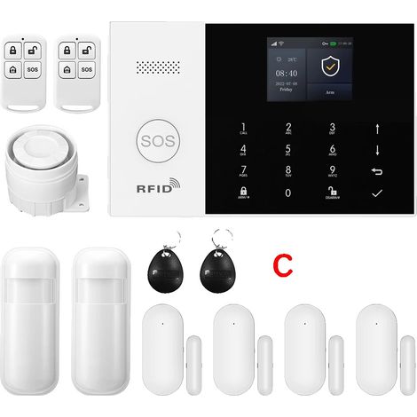 Système d'alarme intelligent, contrôle mobile, capteurs de détection de mouvement, C, Prise EU (1/2)