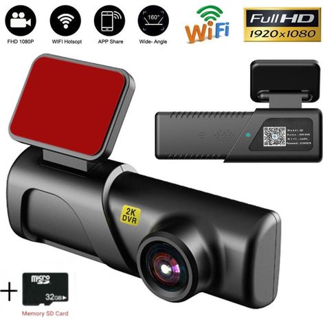 Caméra DVR 2K HD Wi‑Fi USB pour voiture — enregistreur vidéo, capteur G, vision nocturne + 32 Go (microSD)