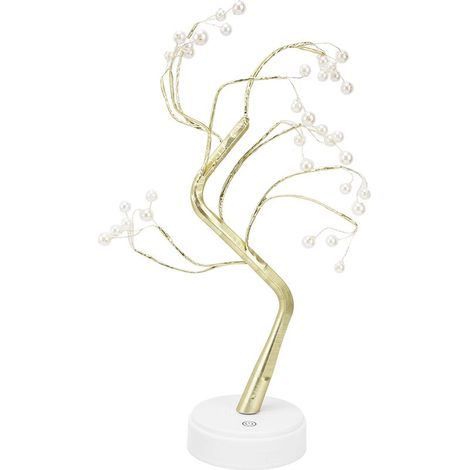 Lampe de table en forme d'arbre à bonsaï, réglable, utilisation sûre, veilleuse stable avec fil de cuivre, câble USB pour la maison, Noël, le bureau, 36 L, perle chaude (1/5)