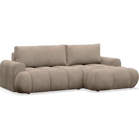 Selsey Ombo Mini - Ecksofa mit Schlaffunktion, Bettkasten und Bouclé-Bezug, Dunkelbeige, rechts (1/5)