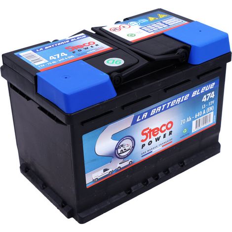 Stecopower – Batterie 12V 70Ah 640A pour démarrage – Dimensions 278x175x190 mm – Alimentation électrique étanche – 474