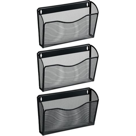 Porte-Documents Mural en Lot de 3, Fer, pour Magazines et journaux, H x L x P : 22 x 35,5 x 8,5 cm, Noir