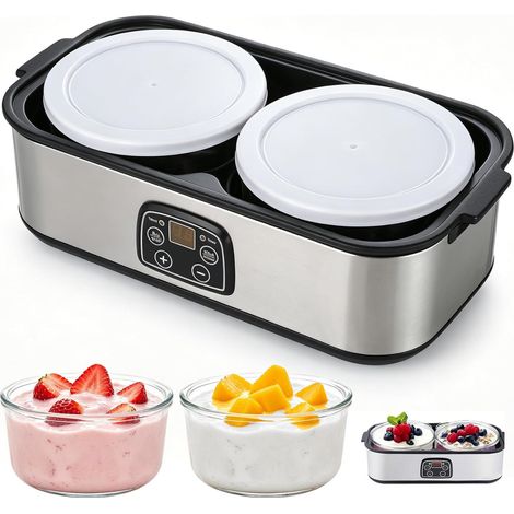 Yaourtière automatique de 2 l, yaourtière numérique automatique avec 2 verres, pour confiture, glace et pudding, yaourt grec, fromage, natto, vin de riz (1/5)