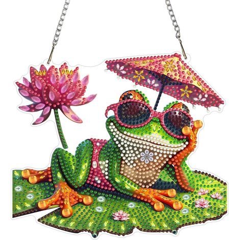 5D Diamant Painting Anhänger Frosch mit Kette, Fensterbild Hängend, Bastelset für Erwachsene