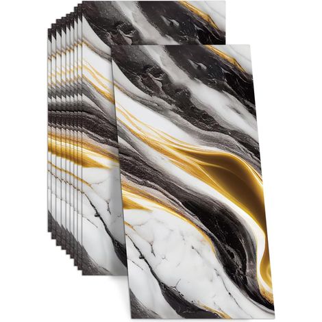 Lot de 10 autocollants pour carrelage mural, 60 x 30 cm, marbré, imperméables et résistants à l'huile, en PVC brillant, pour décoration murale dans la cuisine, la salle de bain et la maison