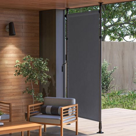 Toldo vertical de balcón 150 cm, altura regulable 220-310 cm, manivela, gris oscuro DESVIAE (1/5)