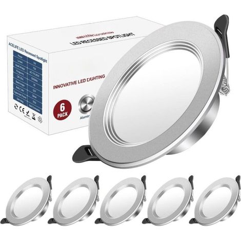 Spot Led Encastrable, Extra Plat,Encastré Lampe Plafonnier, 7W 700lumen, Equivalent 70W Incandescence, Blanc Neutre 4500K, Aluminium Rond en Métal, Pour Salle de Bain, Salon, Lot de 6 (1/5)