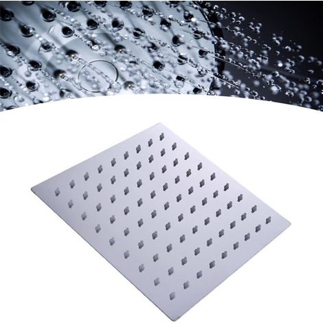 Soffione doccia in acciaio inox, soffione doccia a pioggia quadrato, doccia a pioggia ad alta pressione, accessorio doccia, attacco universale G1/2, 20 x 20 cm, ruotabile a 360°, semplice (1/5)