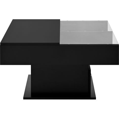Table basse relevable en panneaux de particules noire avec éclairage LED et espace de rangement (1/5)