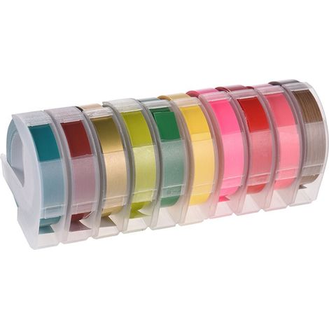 Ruban Étiquette 3D - 9 mm x 3 m - Compatible Étiqueteuse à Gaufrage - Plastique Anticorrosion - 10 Rouleaux (1/5)