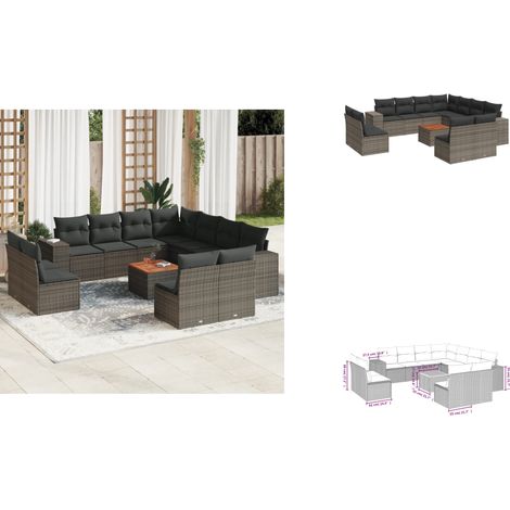 12-tlg. Garten-Sofagarnitur mit Kissen Grau Poly Rattan - Gartenmöbel - Outdoor Möbel - Rattan Gartenset - Lounge Set - Esstisch (1/3)