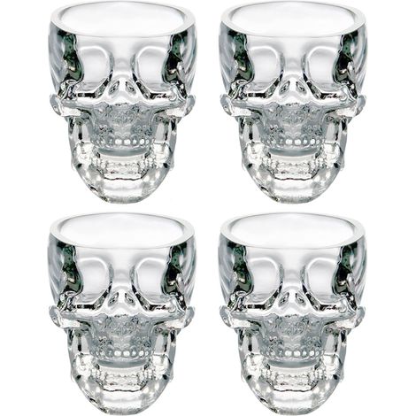 4 Stück Kristallschädel-Glasbecher für Whisky, Wein, Wodka, transparent, Trinkgefäße für Zuhause, Halloween-Zubehör (75 ml) (1/5)
