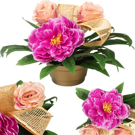 Décoration de pierre tombale avec pivoines et roses roses