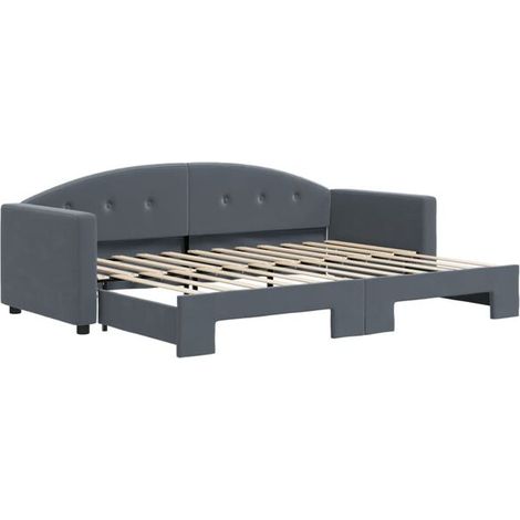 Canapé-lit gris foncé avec sommier gigogne, dimensions 80x200 cm, matelas non inclus. (1/5)