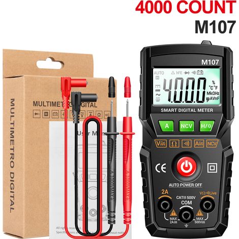 ANENG M107 Intelligentes Digitalmultimeter 4000 Counts NCV Tragbares Universalmessgerät Multifunktionstester Voltmeter Amperemeter Hintergrundbeleuchtung Taschenlampe Misst Spannung Strom AC/DC Widers