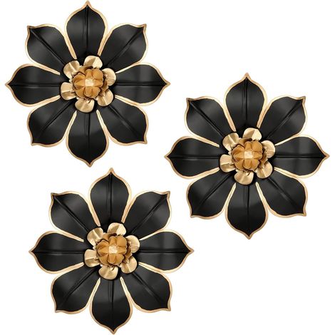3 pièces de décoration murale en fleurs en métal noir, sculptures murales pour salon, chambre, bureau (1/5)