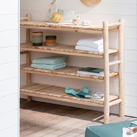 Etagère 4 niveaux 140x40x110 cm en teck naturel