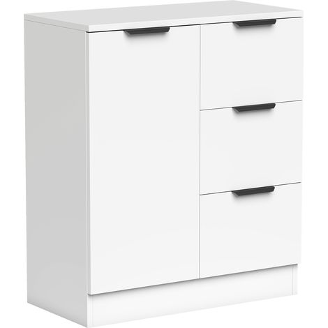 Buffet à 3 tiroirs et porte à fermeture amortie 60 x 30 x 70 cm Blanc (1/5)