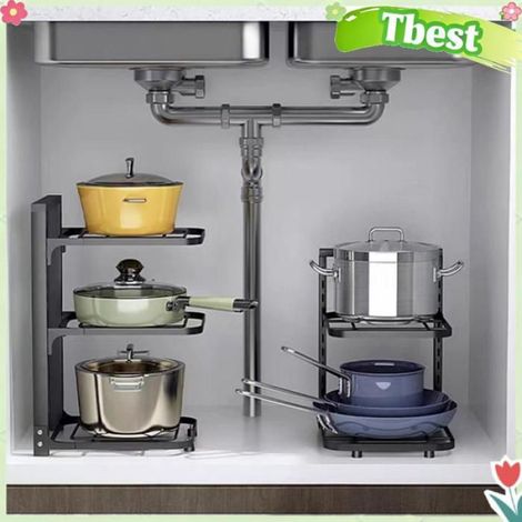 Tbest organisateur de casseroles de cuisine étagère de rangement de culinaires cuisine Trois niveaux 45x24x7cm/17,7x9,4x2,8 pouces (1/5)