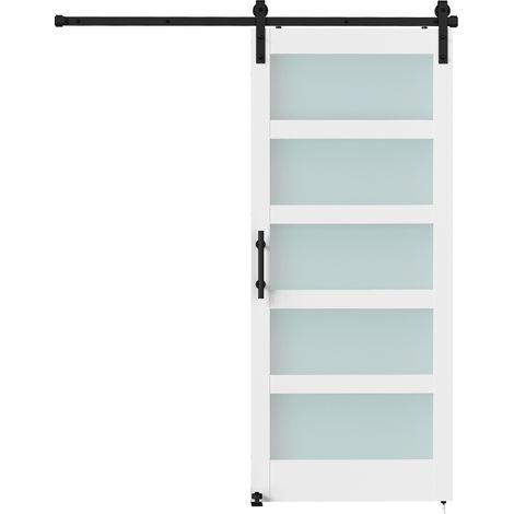 Porte coulissante 91,4 x 213,4 cm avec kit, panneaux de verre, aspect bois blanc