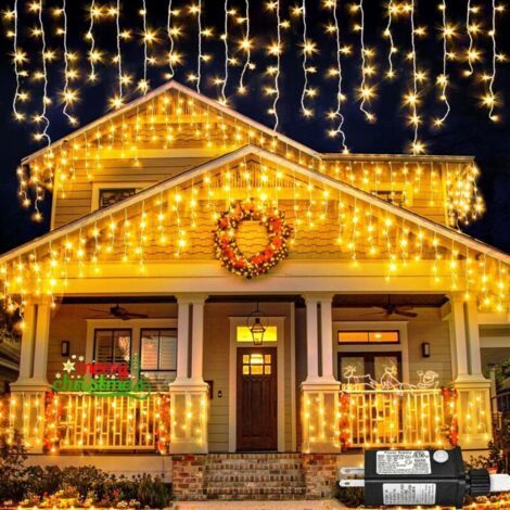 Guirlande lumineuse de Noël extérieure, 10 mètres de long, 400 lumières blanc chaud, à brancher, 8 modes. (1/5)