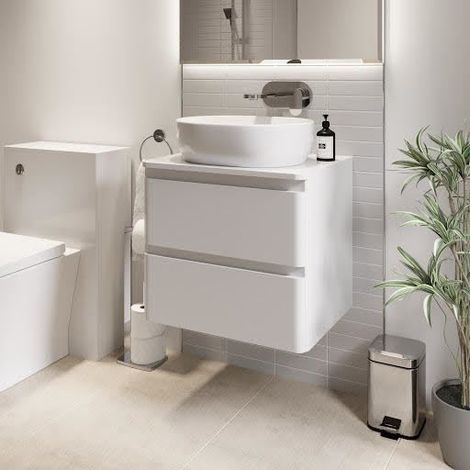 Bathroom Cloakroom Vanity Unit Wall Mounted Countertop Basin White Gloss 600mm (1/5)