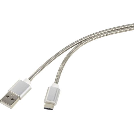 Renkforce Câble USB USB 2.0 USB-A mâle, USB-C® mâle 0.50 m argent gaine de câble en acier inoxydable (1/5)