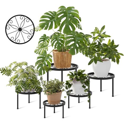 - Support Plantes Intérieur Et Extérieur - Ensemble De 5 Étagères Métalliques Rondes - Résistant Pour Intérieur Et Extérieur - Idéal Pour Terrasse Et Jardin (1/5)
