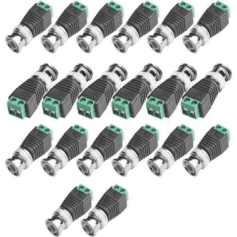 Connecteur BNC mâle balun (lot de 20) : adaptateur coaxial Cat5 vers BNC mâle pour caméras de vidéosurveillance. (1/4)