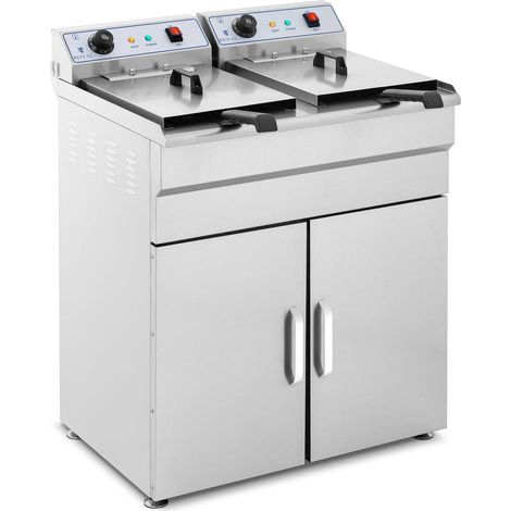Royal Catering – Friteuse professionnelle sur armoire 2 cuves 2 x 16 l – Puissance 2 x 6000 W – Acier inoxydable avec zone froide (1/8)