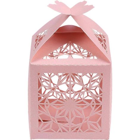 50 boîtes à dragées de mariage en papier kraft ajouré pour cadeaux et bonbons (rose)-21.50X14.00X0.10CM-Pink (1/3)