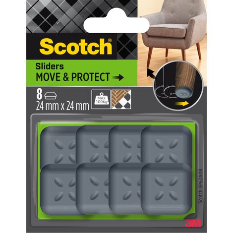 Lot de 2 patins glisseur Move & Protect Scotch®, adhésif, gris, 24 mm x 24 mm, 8/paquet -100 kg (1/2)