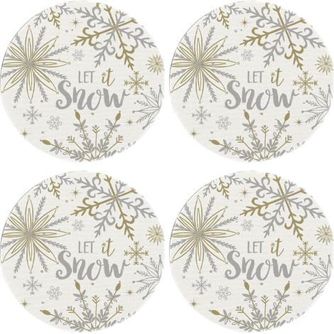 Set de Table Noël 4 pièces, en Lin avec Motif Flocons de Neige Blancs - Taille 38x38cm - Idéal pour Les fêtes, Les Repas de Famille et Les réceptions - Facile à Nettoyer, Durable et élégant (1/5)
