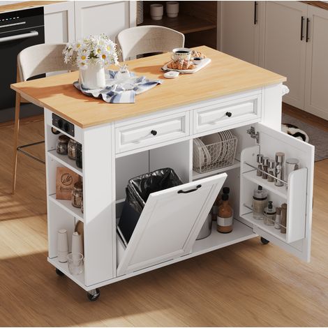 Mesa cocina extensible con enchufes ruedas y almacenaje OKMYHOME (1/5)