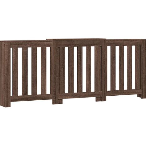Cache-radiateur étagère moderne lattes décoration salon 205 x 21,5 x 83,5 cm en bois d'ingénierie chêne marron (1/5)