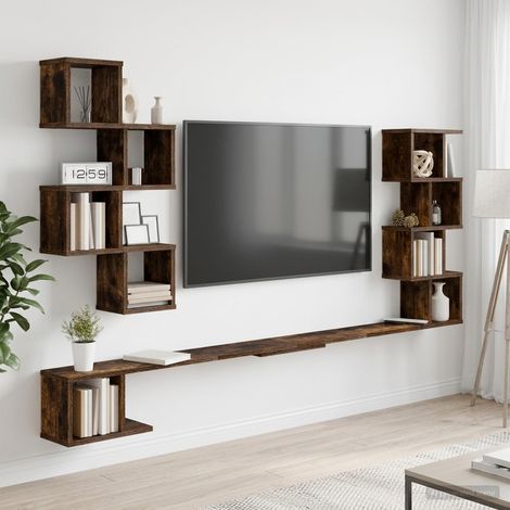 vidaXL Wall-Mounted TV Shelf Smoked Oak 200 x 15 x 94 cm (1/5)
