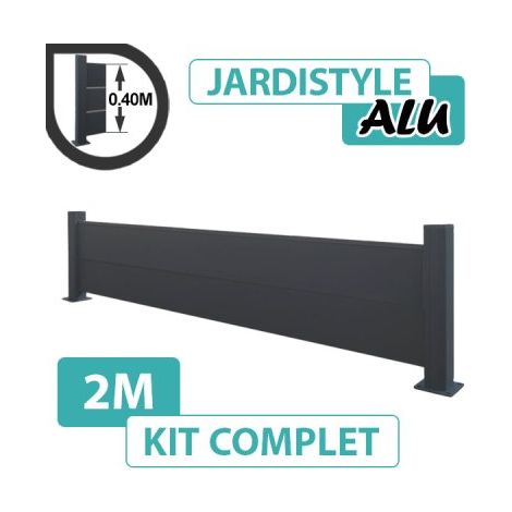 Cloture & Jardin – Clôture aluminium gris anthracite 2m – Lames 20cm – Poteaux 7,2x7,2cm – Installation facile sur muret ou dalle béton