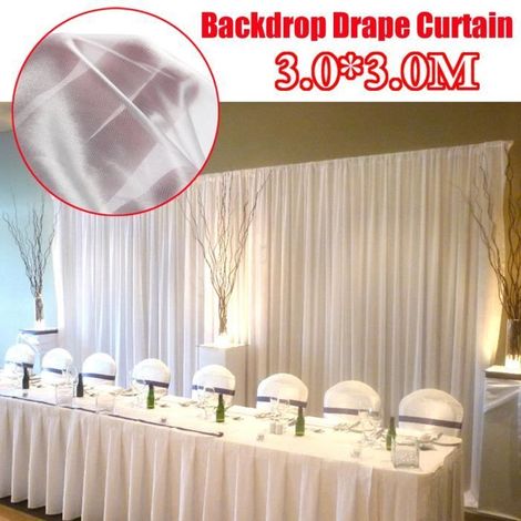 Toile de fond - Scène - Rideau - Tissu blanc 3x3M - Décoration mariage party (1/4)